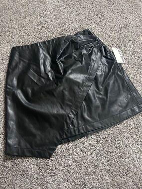 Nine West Faux Leather Black Skirt Faux Wrap Skirt Date Night